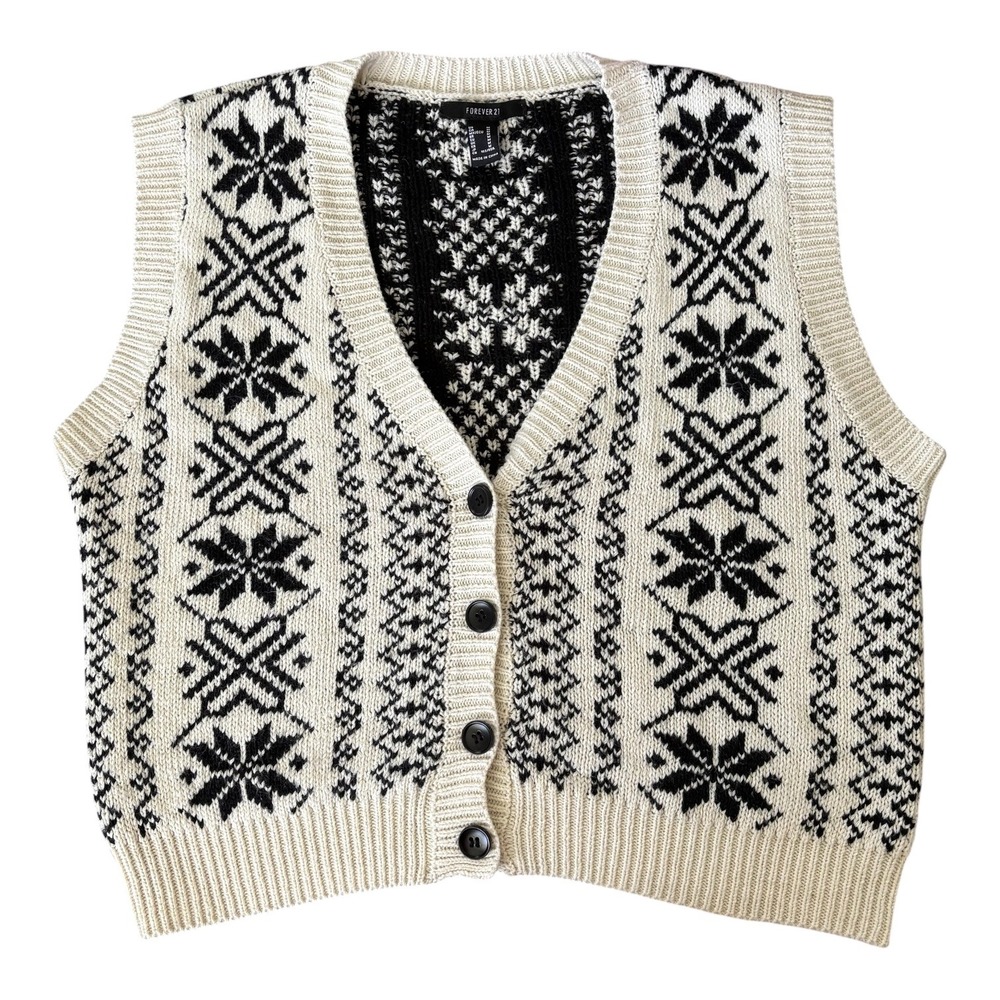 Forever 21 Fair Isle Snowflake Sweater Vest M Nordic Scandicore Apre Ski Grandpa